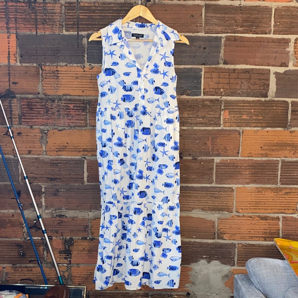 Rachel Zoe Blue and White Patterned Maxi Dress